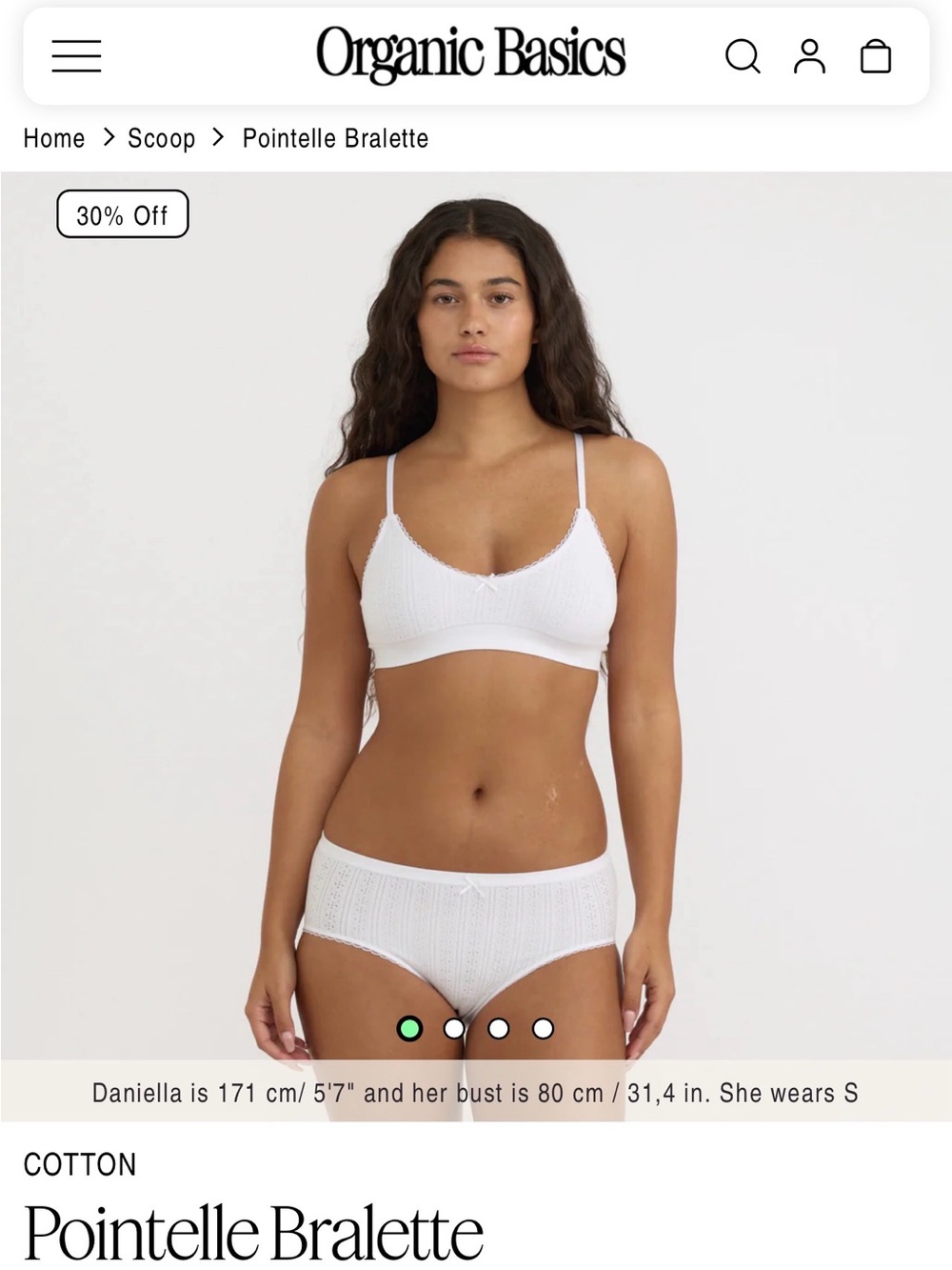 Organic Basics White Pointelle Bralette - Soft Cotton Scoop Bralette